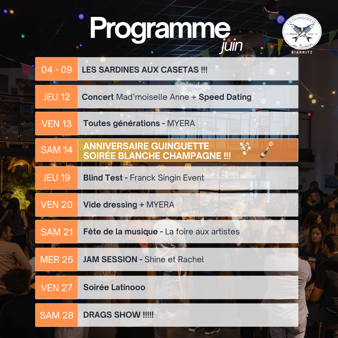 La Guinguette des Sardines Biarritz - Programme Juin